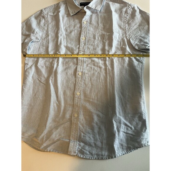 Banana Republic Men's Blue Stripe Linen Slim Fit Short Sleeve Shirt Size M - Picture 5 of 6